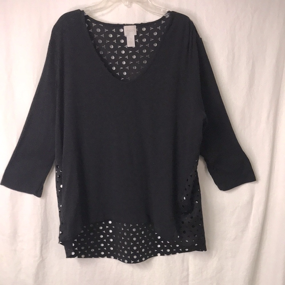 Chico’s Women’s Tunic with Cut Outs on Back Panel Black Size L Like New